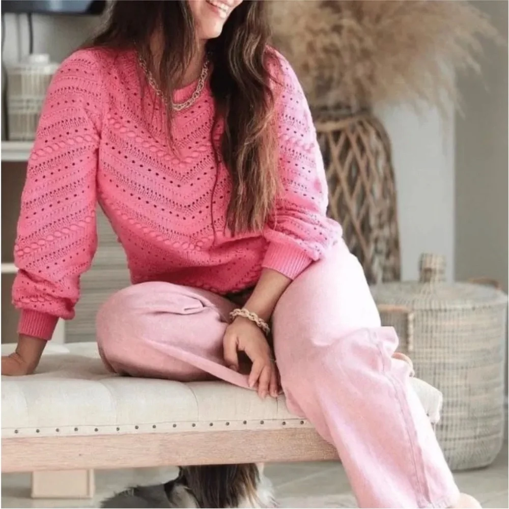 LOFT Pink Pointelle Knit Sweater
- Size x-large - 100% Cotton - Picture 2 of 8